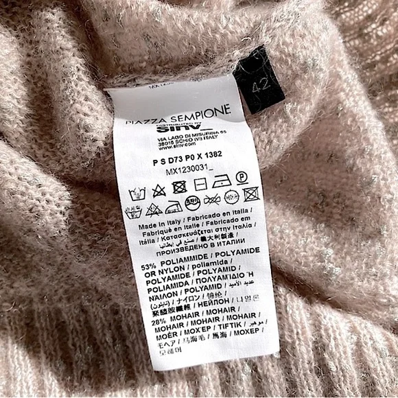 PIAZZA SEMPIONE METALLIC KNIT MOHAIR TURTLENECK SWEATER WHIMSICAL Beige Pink 42 - Picture 8 of 8